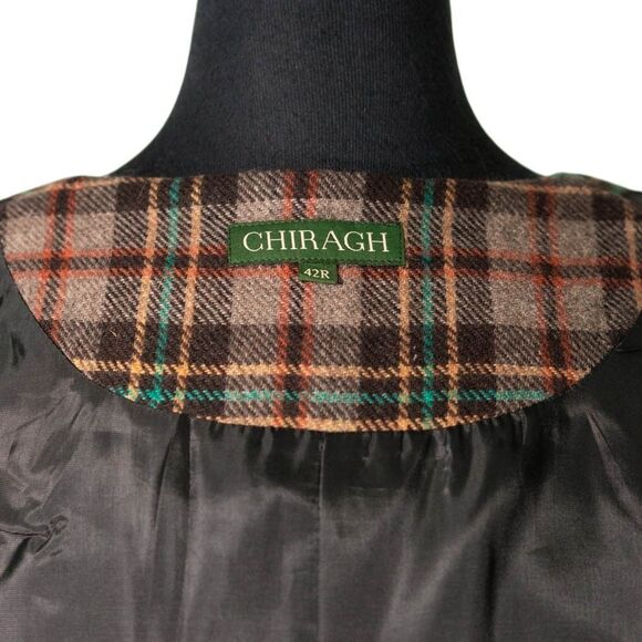 Mens 42R Wool Vest Brown Orange Teal Tartan Plaid Waistcoat Formal Wedding Party - Picture 3 of 10